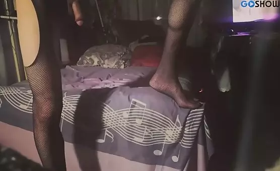 Crossdresser Unveils Crotch for Dildo Play Exposure